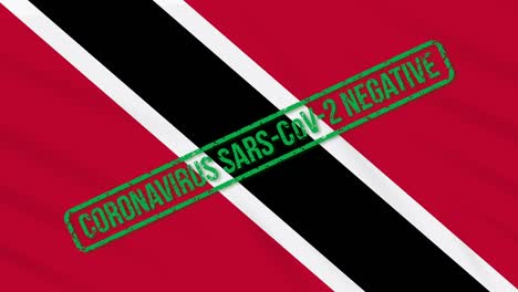 trinidad and tobago swaying flag with green stamp of freedom from coronavirus, loop