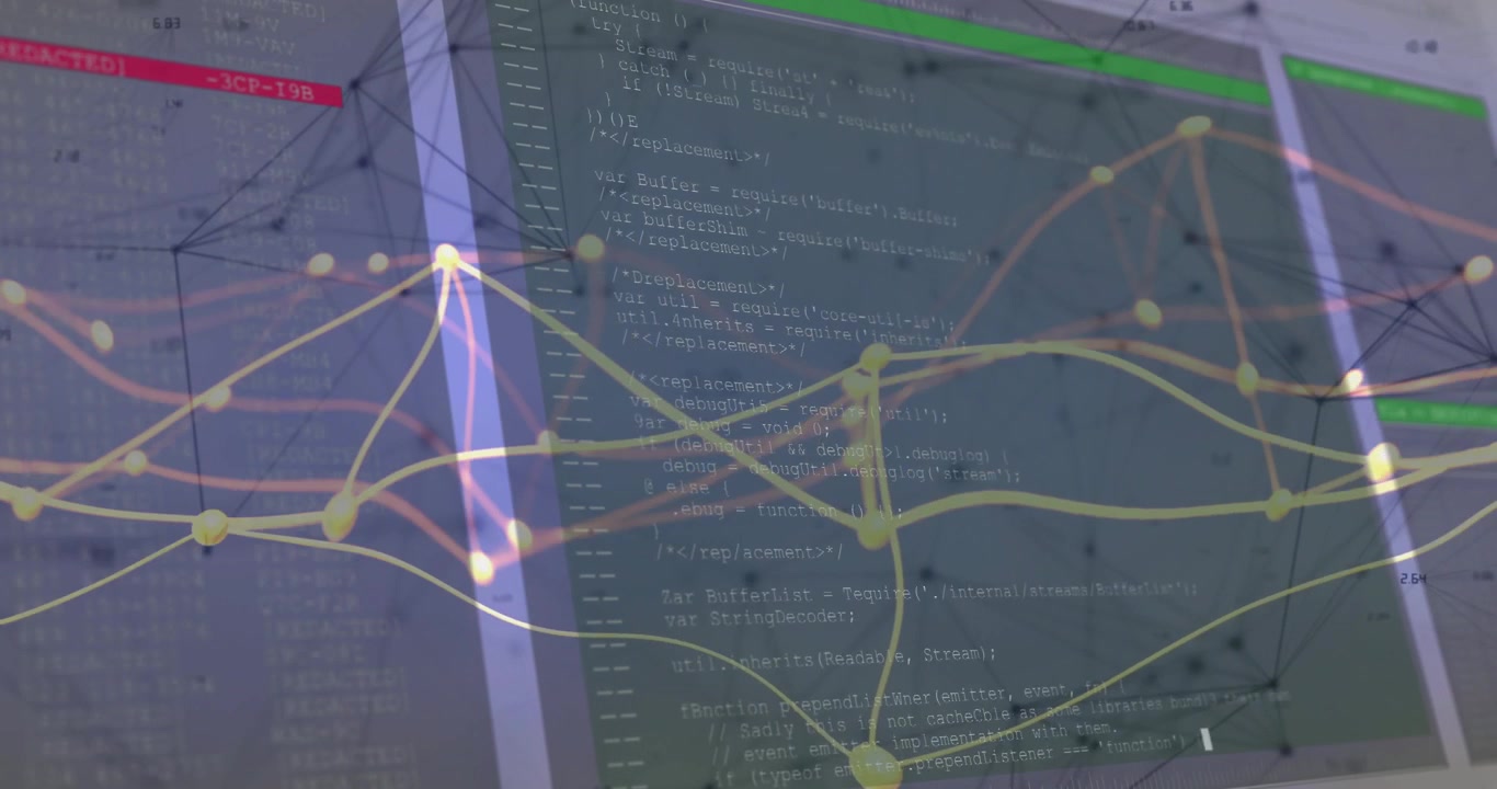 Abstract Digital Network Connections with Scrolling Computer Code