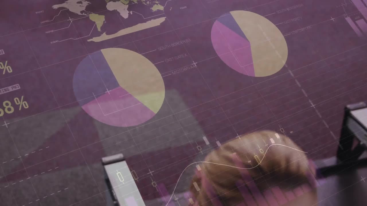 animación de estadísticas y procesamiento de datos sobre la mujer corriendo en la cinta de correr