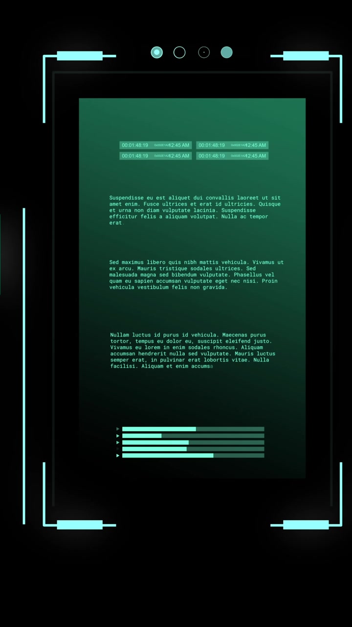 Animation of scientific data processing over screen on black background