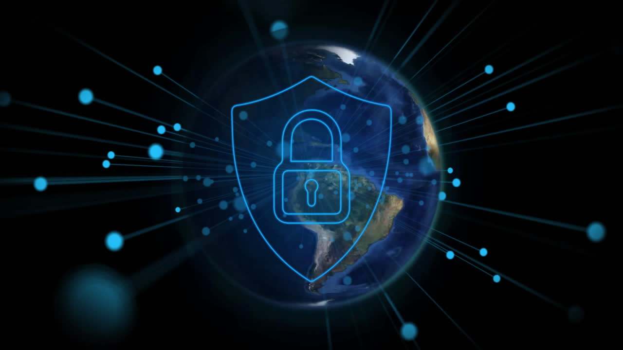 Animation of padlock over spots and globe