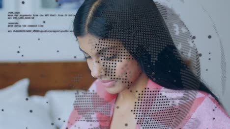 Animation-of-digital-interface-over-biracial-women-using-smartphone