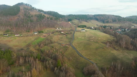 Aerial-View-Of-Rural-Countryside-In-Jedlina-Zdroj,-Poland