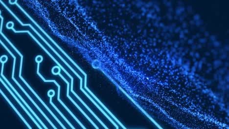 animación de la onda azul sobre la placa de circuito de la computadora