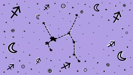 stop motion hand drawn animation of sagittarius zodiac sign symbol and constellation