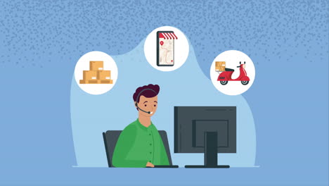 trabajador de una empresa de entregas que utiliza animación de escritorio