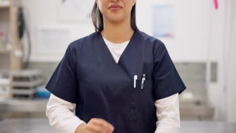 woman, hands and doctor arms crossed