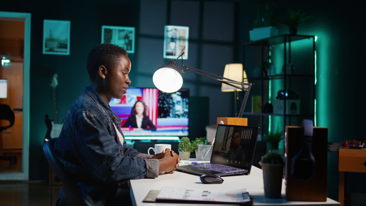 Woman in a video call at home