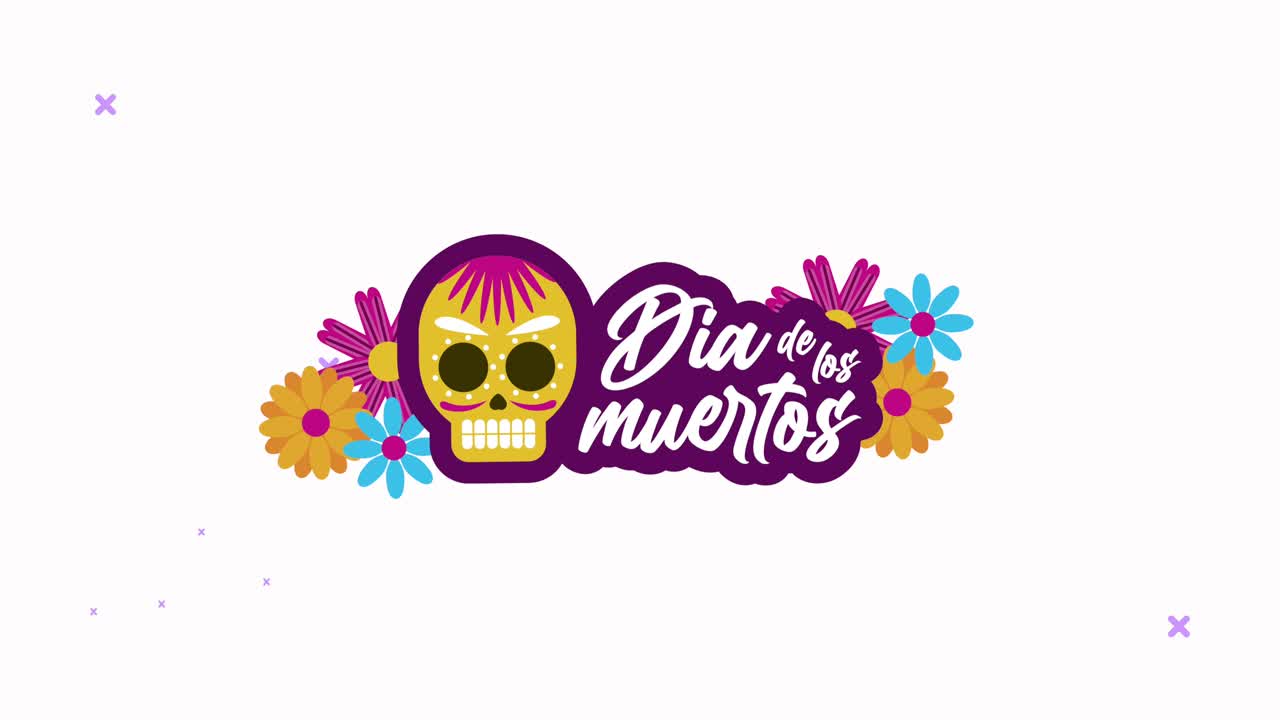 dia de los muertos lettering celebration with skull and flowers frame