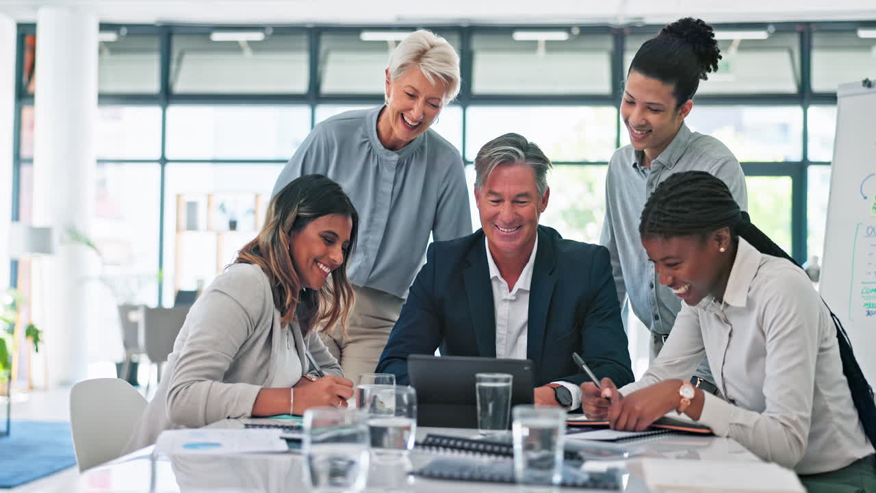 Collaboration, laptop and business people
