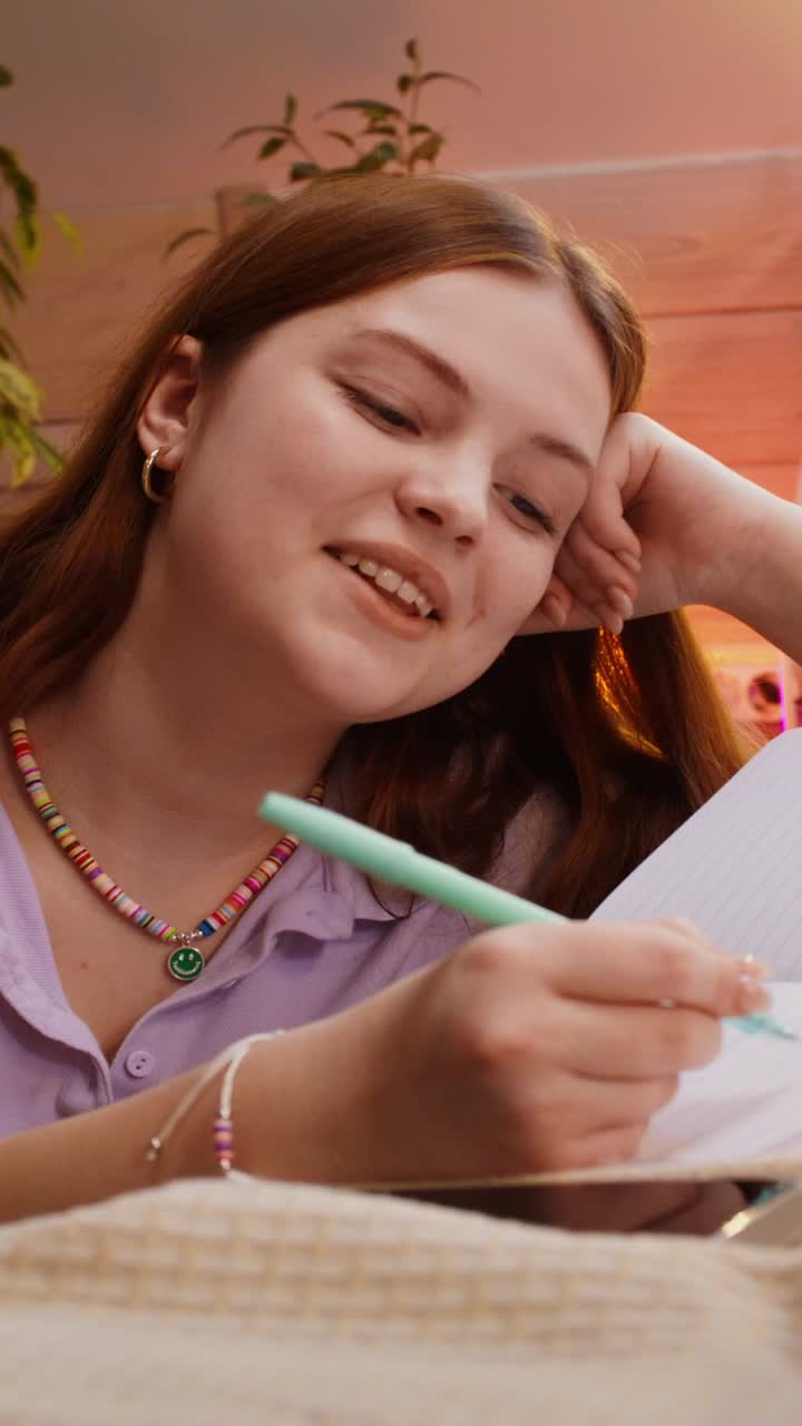 Adolescente estudiando en casa