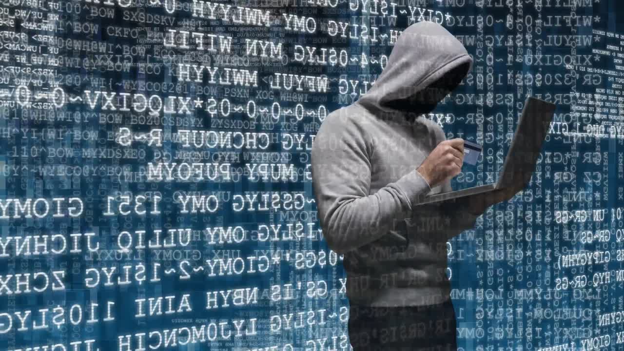 animación digital de un hacker hackeando la computadora portátil 4k