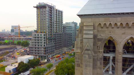aerial view of modern cityscape with construction