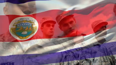 animation of flag of costa rica over diverse soldiers