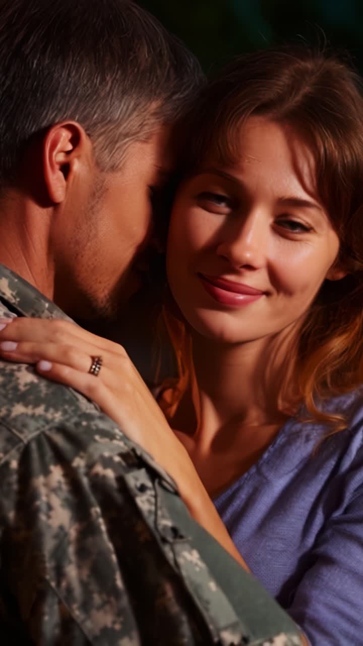 An Intimate Embrace: A Soldier and His Partner Share a Tender Moment as They Rekindle Their Love, Filled with Affection and Connection Amidst the Challenges of Life