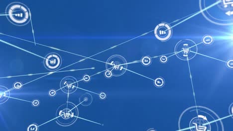 Animation-of-network-of-connections-with-icons-over-blue-background