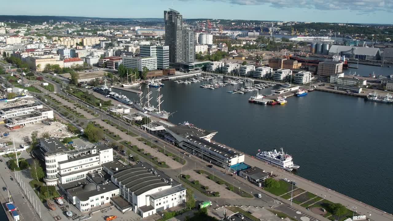 Polish coastal city Gdynia, with modern buildings and waterfront apartments