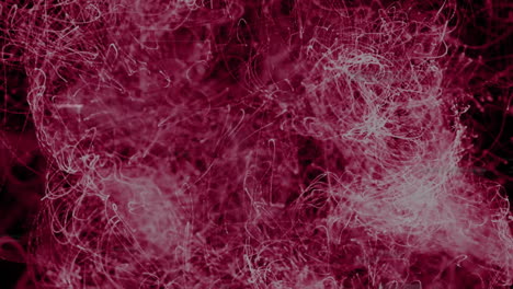 animated illustration showing swirling magenta light trails forming dual face outlines, glitch bars
