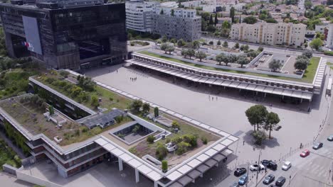 aerial tilt revealing montpellier's new city hall in port marianne