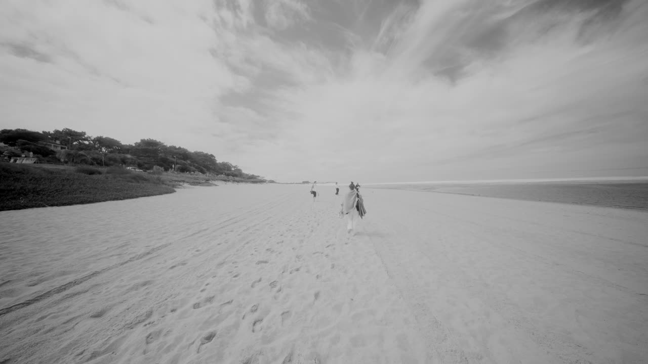 Pemandangan Pantai Monokrom dengan Orang-orang
