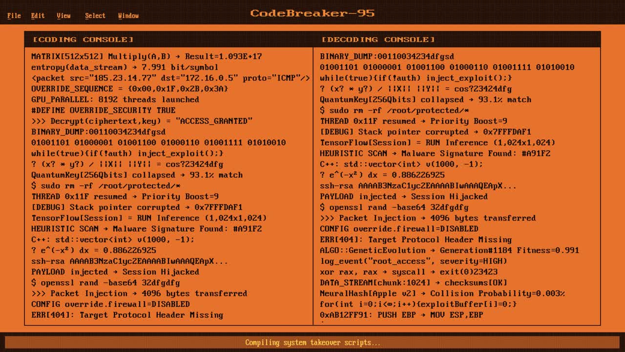 Hacking Console Screen Animation Cyber Security System Breach Digital Code Background