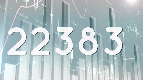 animation of rising number counting to 50000, over grey interface processing data on graphs