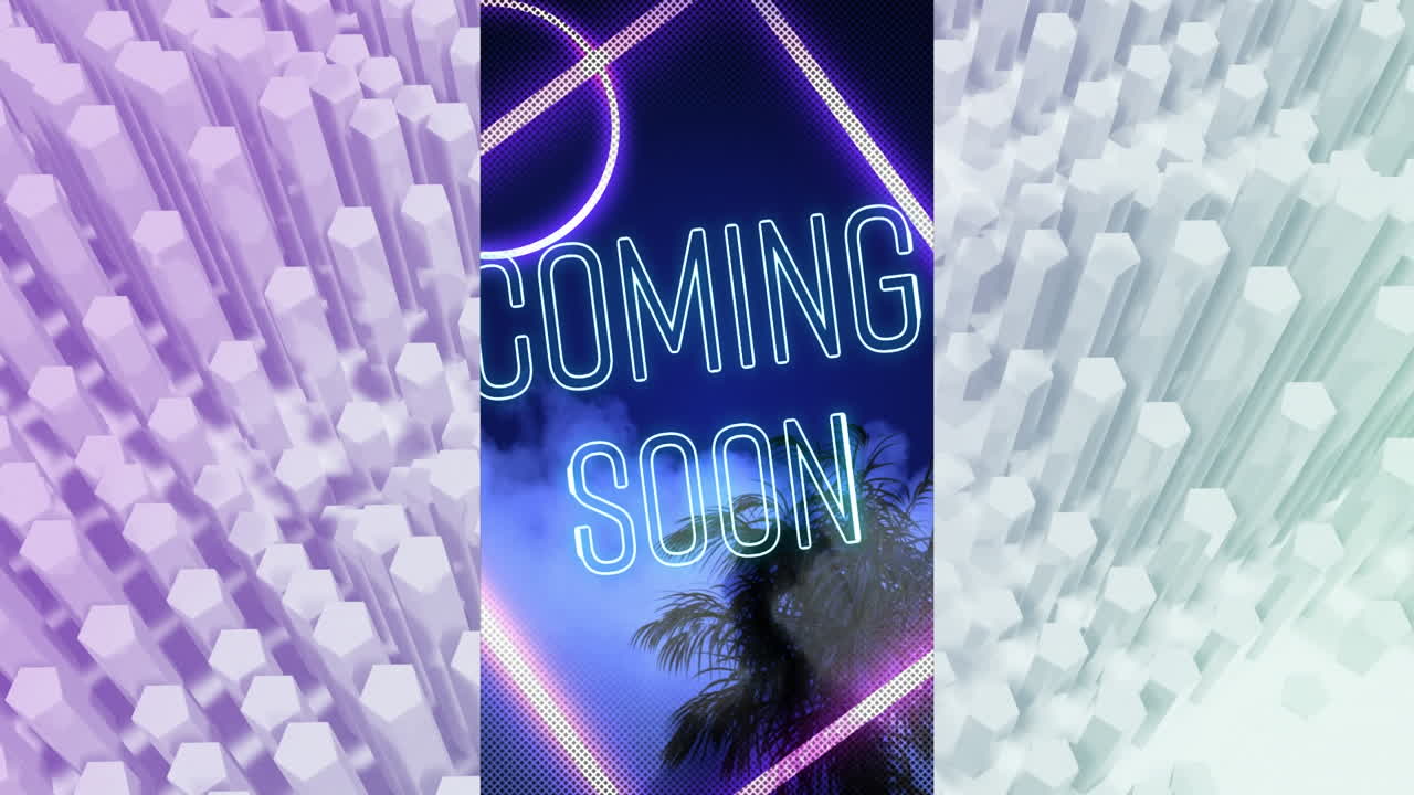 animación del próximo texto de neón sobre columnas blancas