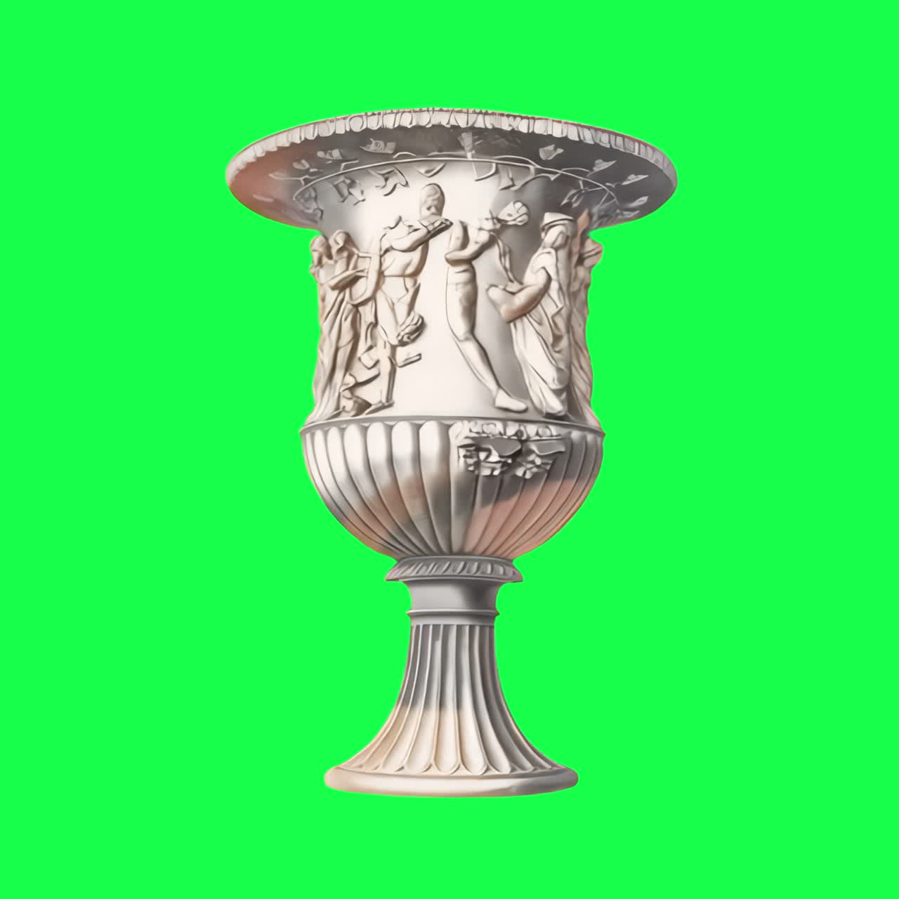 Urna classica con figure intagliate in rotazione su schermo verde