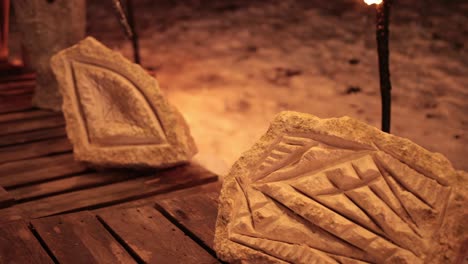 sacred stone with symbols of ancient runes of scandinavian viking warriors.