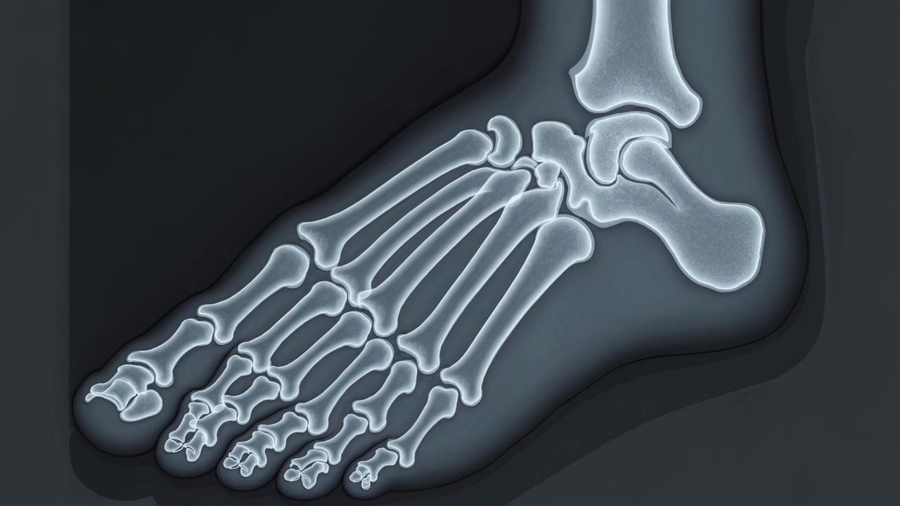 Detailed X-ray Scan of Human Foot Bones and Anatomy