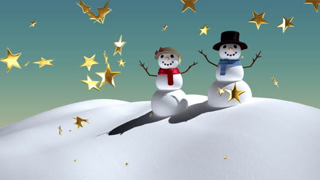 animation of stars falling over snowman