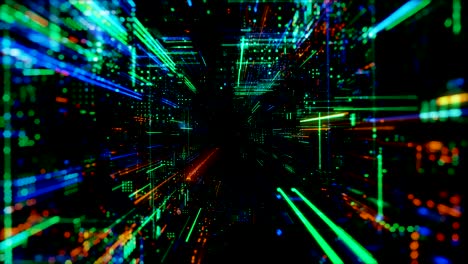 ciudad virtual digital abstracta. escaneo de la ciudad para el concepto de ataque de hackers. render 3d 4k bucle