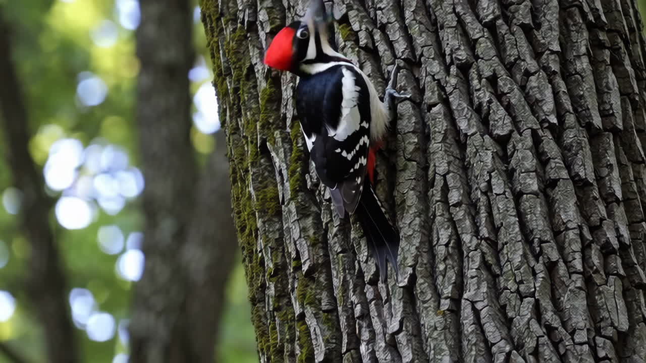 Red-headed Woodpecker on Tree Trunk
