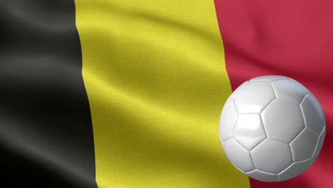 flag of belgium and soccer ball - belgium flag high detail - national flag belgium wave pattern loopable elements - fabric texture and endless loop - soccer ball and flag