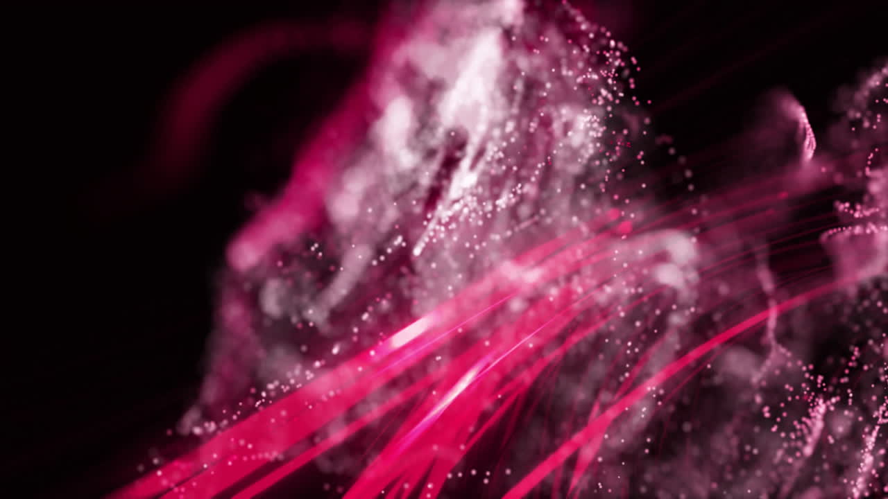 Animation of glowing mesh light spots and light trails moving over black background