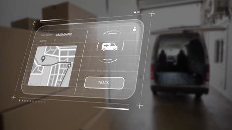animación de la interfaz digital con mapeo y procesamiento de datos en el almacén