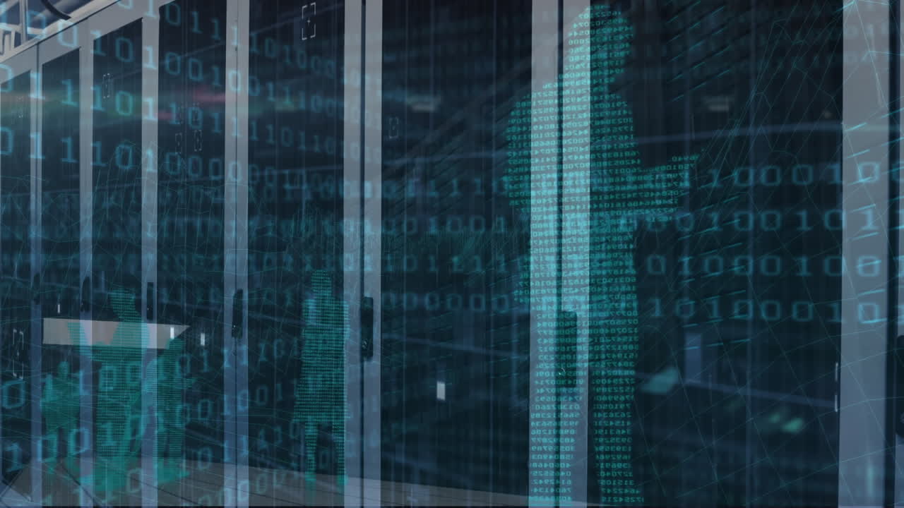 Animation of binary coding and data processing over computer servers