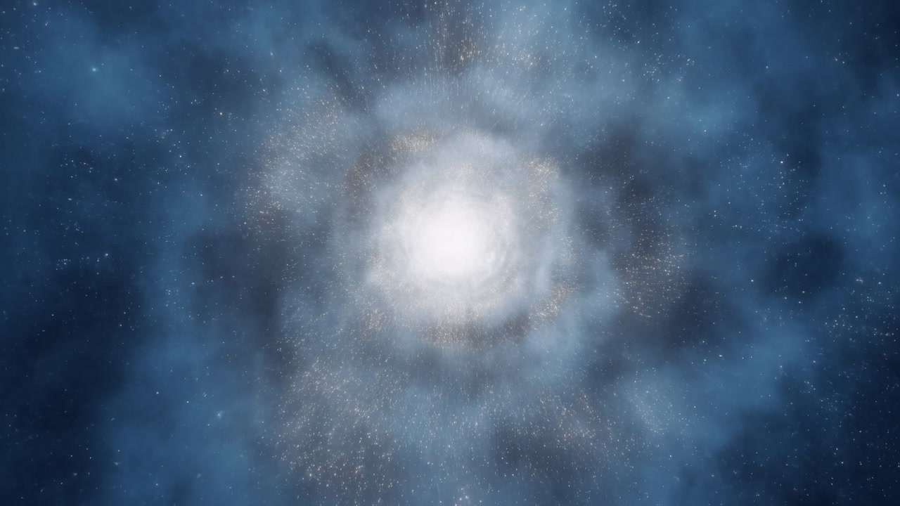 Bright Galactic Nebula With Glow, Exploding Starcloud Expanding Through Deep Blue Space, Creating Cosmic