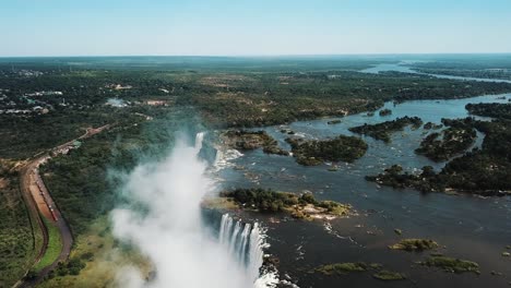 Aerial-View-Victoria-Falls,-Shungu-Namutitima-at-the-Border-of-Zimbabwe-and-Zambia-in-Africa