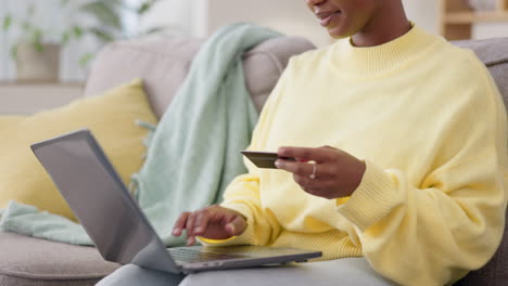 Black-woman,-laptop-and-e-commerce-with-credit