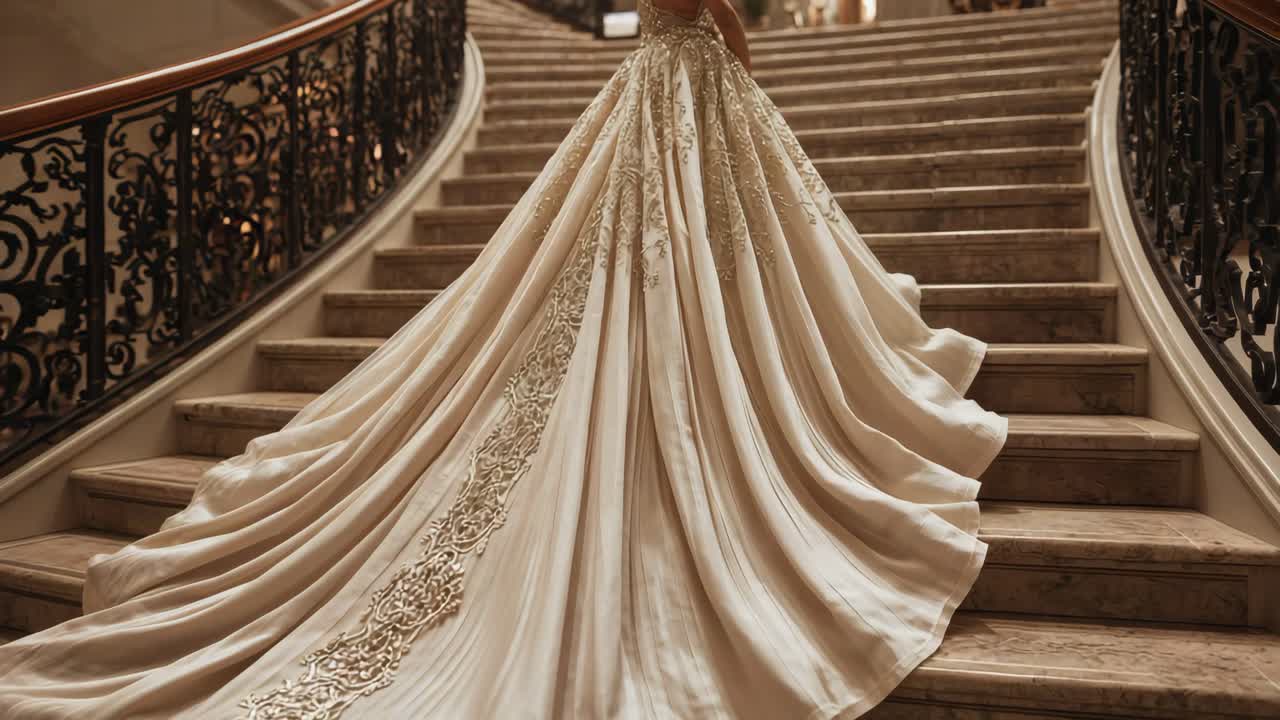 Wedding dress on marble stairs