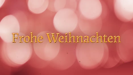 Animation-Of-Frohe-Weihnachten-Text-Over-Red-Spots-Of-Light-Background