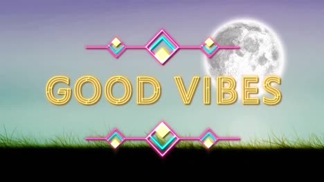 animation of good vibes text over sky with moon