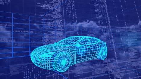 animazione dell'elaborazione dei dati su auto digitali e nuvole