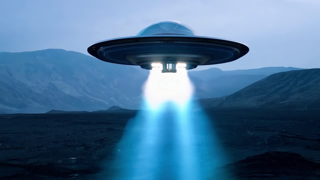 un ovni volando sobre un paisaje desolado