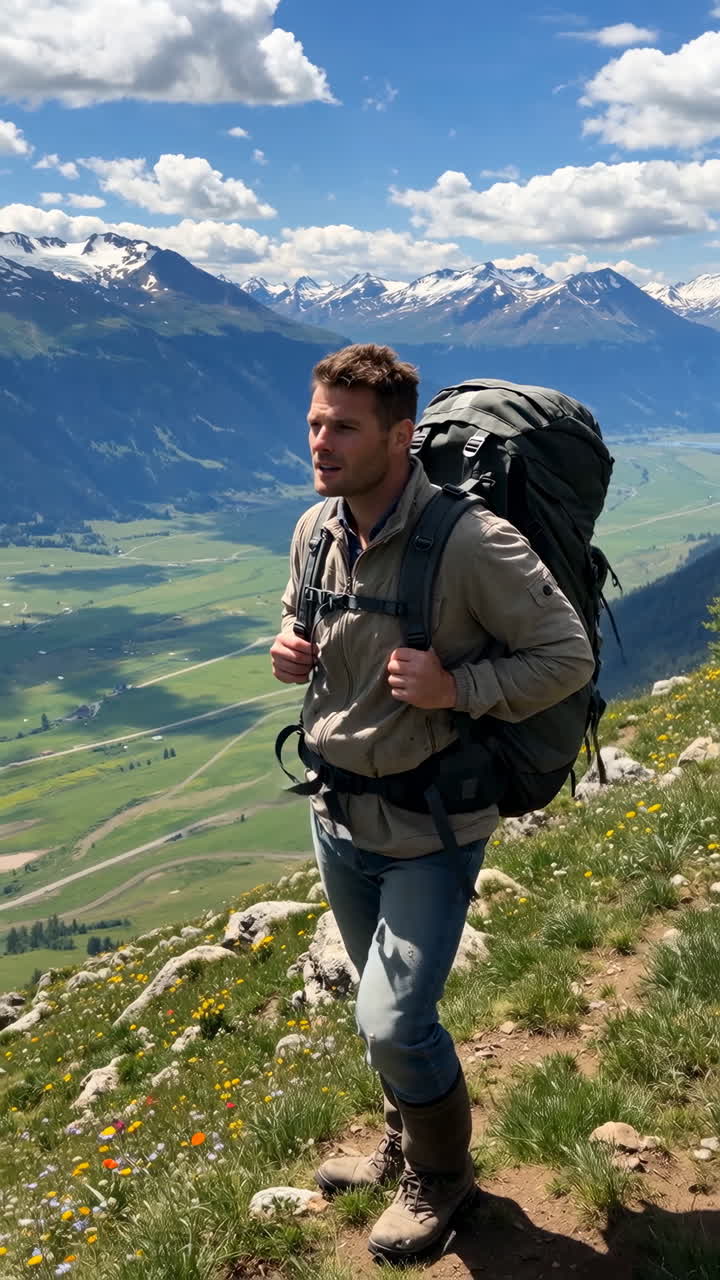 Hombre caminando en las montañas
