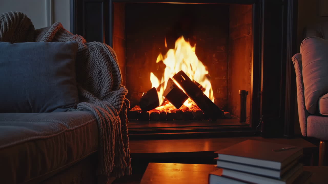 쾌적한 저녁에 벽난로 에서