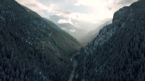 aerial view of the snowed fork canyon in the wasatch mountains in utah