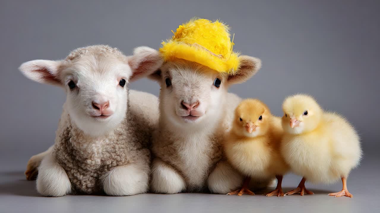 새끼 양, 병아리, 귀여운, 동물, 어린, 솜털 같은, 노란색, 모자, 장난기 있는, 쾌활한, 친구, 순수, 장면, 사랑스러운, 사진, 풀, 농장, 자연, 부드러운, 털이 많은, 애완동물, 시선을 사로잡는, 함께, 밝은, 아늑한, 미소, 행복한, 동반, 생동감 있는, 껴안기, 가족, 양모, 깃털, 편안함, 기쁨, 매력, 놀이, 환경, 우정, 탐험