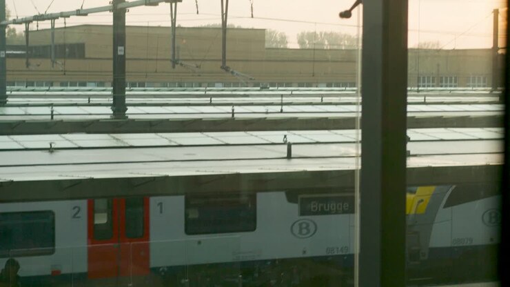 A Passenger Train Leaving Bruges Railway Station In Belgium